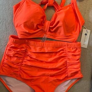 HOLIPICK. 2 pcz. Set Size Large Bright Orange Bikini Set